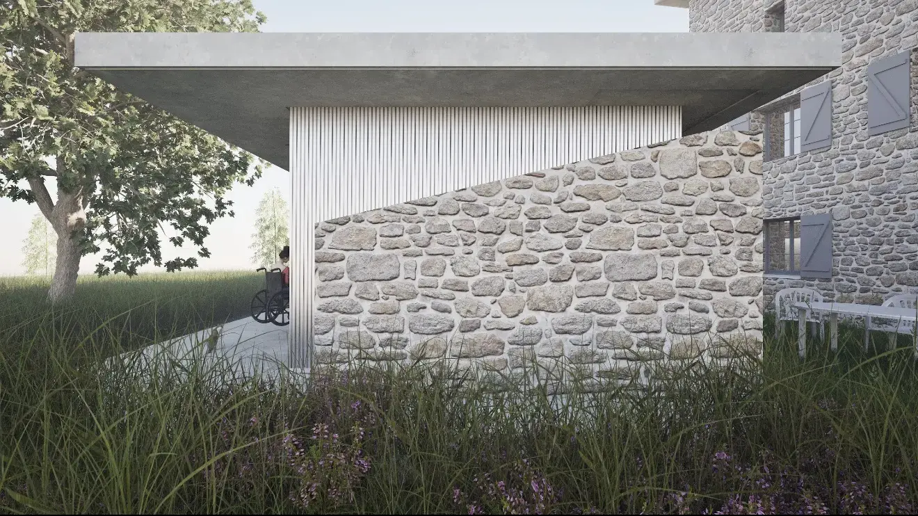 Le Pavillon — légèreté des matériaux de la greffe